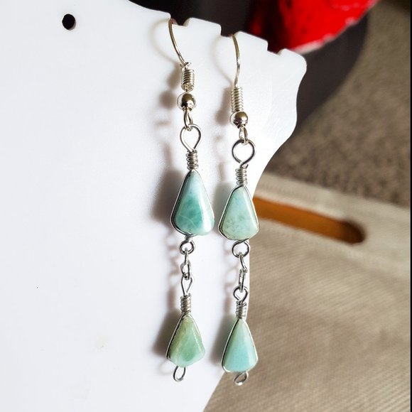 2" Silver Tone Hook Aragonite Teardrop Earrings - Picture 1 of 3